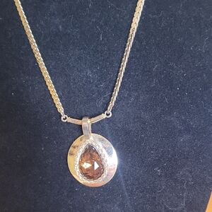 Teardrop Pendant Necklace with Brown Gem